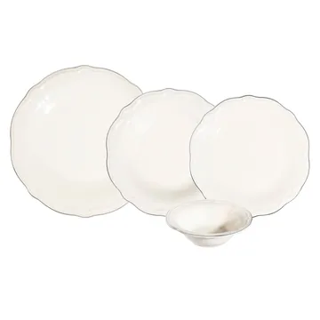 Middagsservise (24 deler) Opviq Platin Yaldiz Fulya 24 (32 x 36 x 41 cm) Hvit Sølv - Hvitt og sølv - Servering & borddekking - Tallerkener - Firkantet tallerken