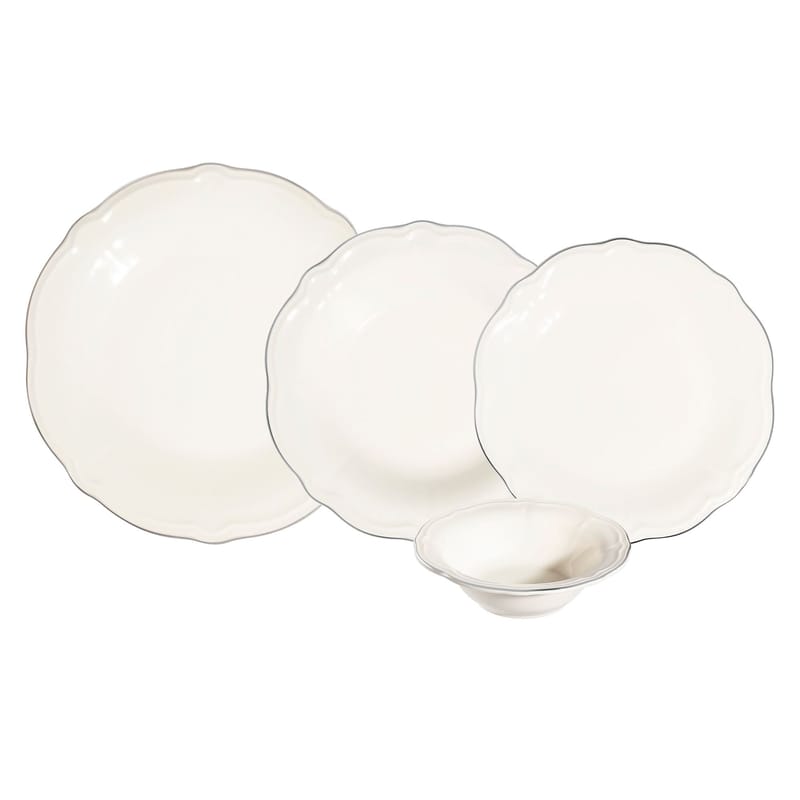 Middagsservise (24 deler) Opviq Platin Yaldiz Fulya 24 (32 x 36 x 41 cm) Hvit Sølv - Hvitt og sølv - Servering & borddekking - Tallerkener - Firkantet tallerken