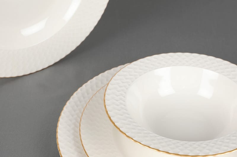 Middagsservise Adine 24 Deler Porselen - Hvit|Gull - Porselen - Porselen servise - Tallerkener