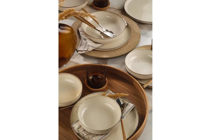 Spisesett (12 deler) Kremfarget regal - Cremehvit - Servering & borddekking - Tallerkener - Tallerkensett