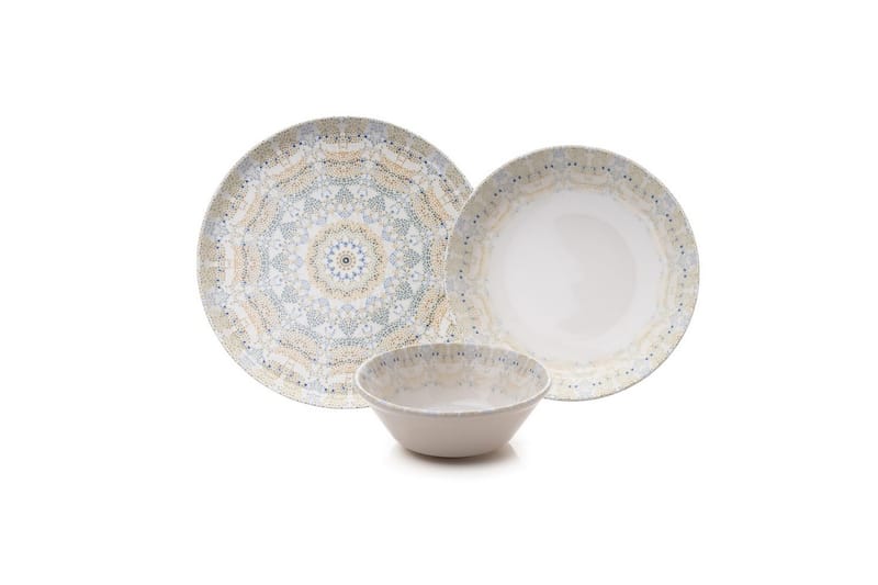 Spisesett (12 deler) Matlerd Flerfarget - Beige - Servering & borddekking - Tallerkener - Tallerkensett