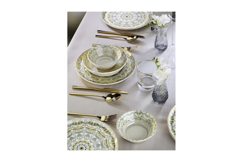 Spisesett (12 deler) Matlerd Flerfarget - Beige - Servering & borddekking - Tallerkener - Tallerkensett