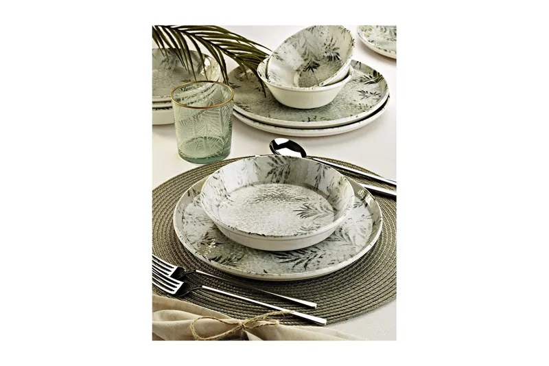 Spisesett (18 deler) Haruka Hvit / Antrasitt - Hvit/Antrasitt - Servering & borddekking - Tallerkener - Tallerkensett