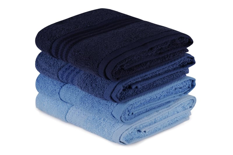 Håndkle Hobby 50x90 cm 4-pk - Mørkeblå/Blå/Lyseblå - Baderomstekstiler - Håndklær