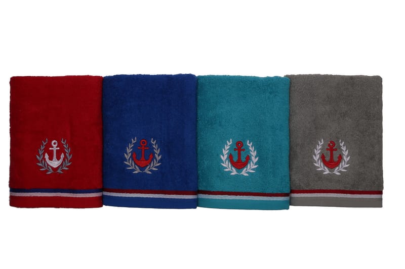 Håndkle Rhuddlan 4-pk - Rød/Grå/Turkis/Blå - Baderomstekstiler - Håndklær