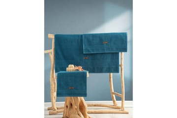 Håndklesett (3 deler) Velvære Petrolblå - Petrolblå - Tekstiler & tepper - Baderomstekstiler