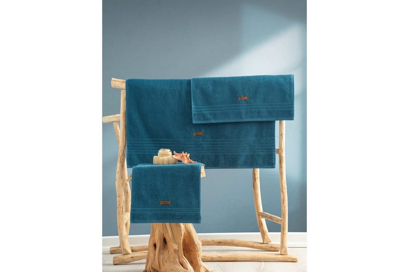 Håndklesett (3 deler) Velvære Petrolblå - Petrolblå - Tekstiler & tepper - Baderomstekstiler