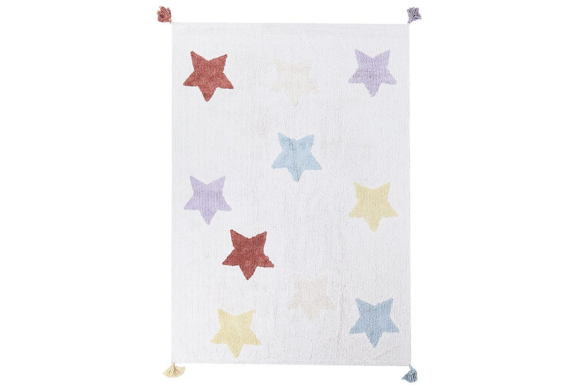 Barneteppe Bomull Flerfarget 140 x 200 cm Stjernemønster Håndvevd med dusker Gulvlekeunderlag