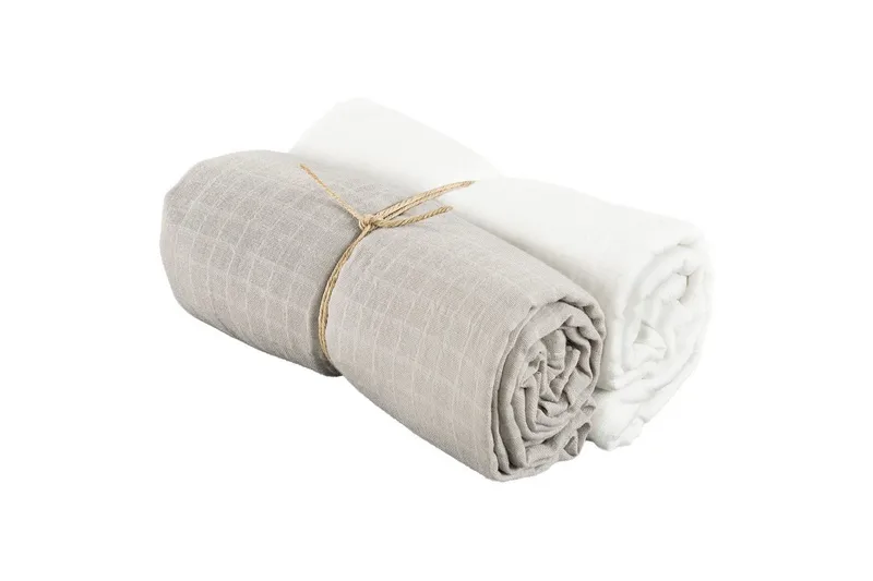 Muslinwrap 2-Pakk, Hvit/Grå (110 x 110 cm)
