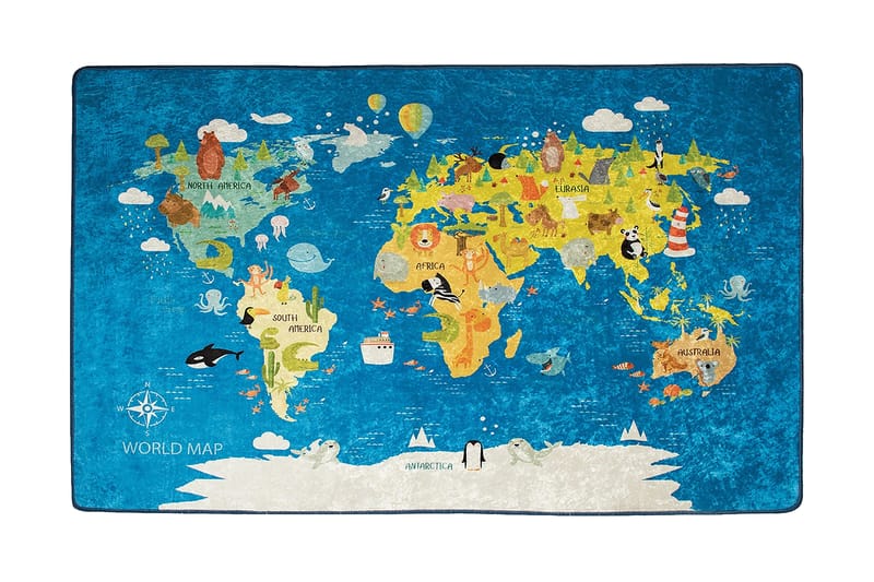 Barnematte Worldmap 100x160 cm - Flerfarget - Teppe barnerom