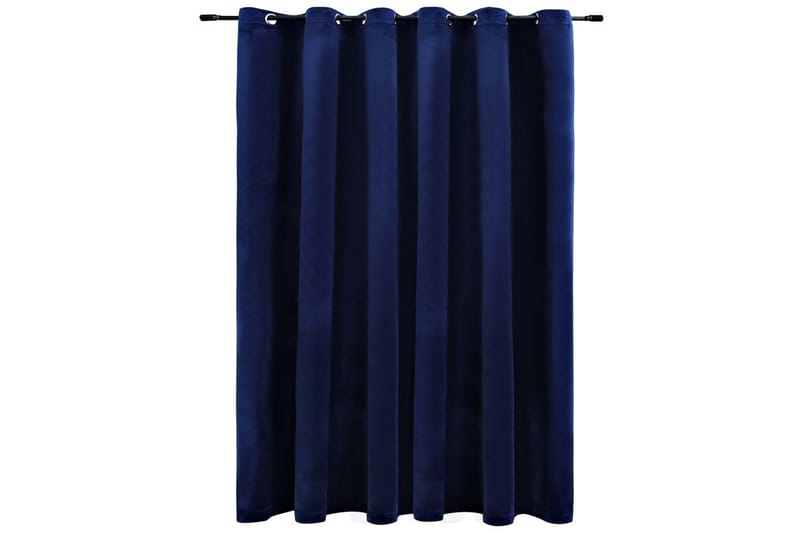Lystett gardin med metallringer fløyel mørkeblå 290x245 cm - Mørkleggingsgardin