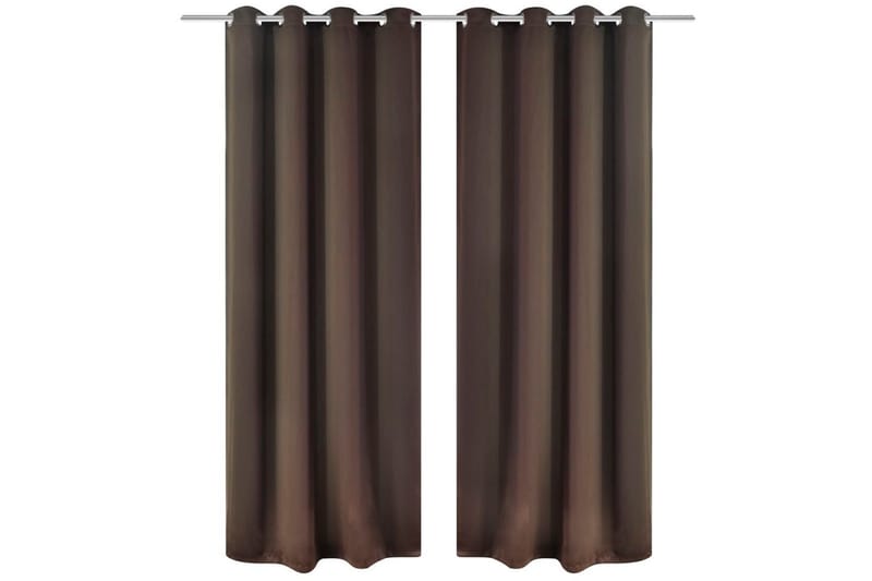 Lystette gardiner 2 stk med metallmaljer 135x175 cm brun - Brun - Mørkleggingsgardin