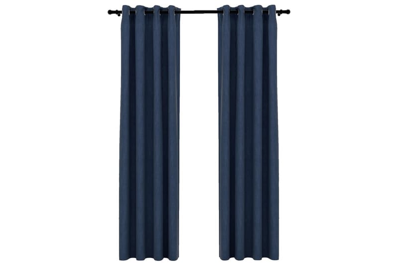 Lystette gardiner maljer og lin-design 2 stk blå 140x225 cm - Blå - Mørkleggingsgardin
