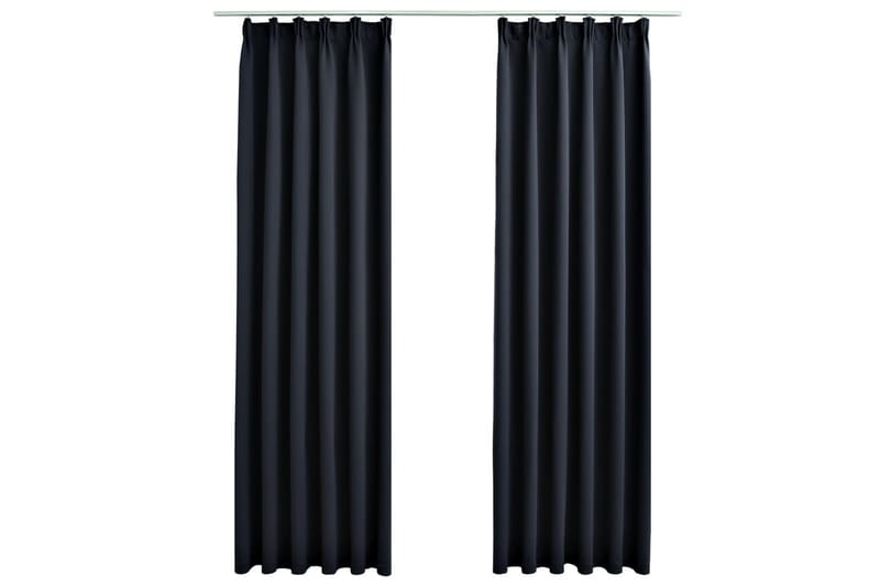 Lystette gardiner med kroker 2 stk antrasitt 140x225 cm - Mørkleggingsgardin