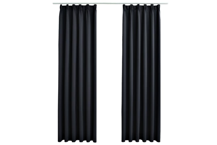 Lystette gardiner med kroker 2 stk svart 140x225 cm - Mørkleggingsgardin