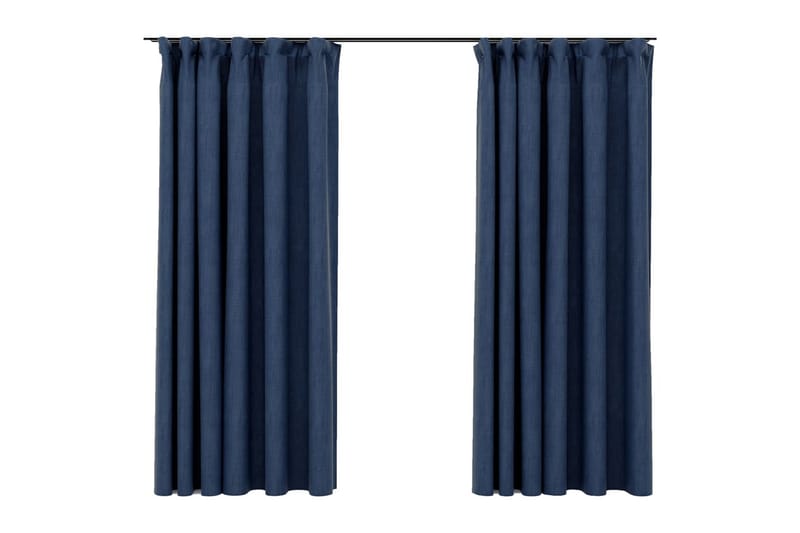 Lystette gardiner med kroker og lin-design 2 stk blå 140x175 - Blå - Mørkleggingsgardin