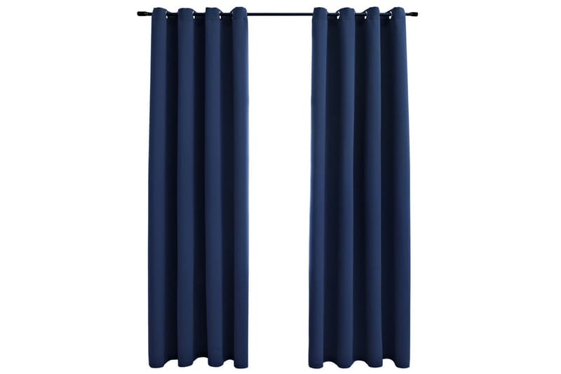 Lystette gardiner med metallringer 2 stk blå 140x225 cm - Mørkleggingsgardin