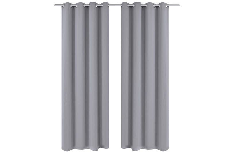 Blendingsgardiner 2 stk grå med metallringer 135 x 245 cm - Grå - Mørkleggingsgardin