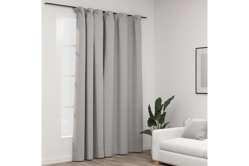 Lystett gardin med kroker og lin-design grå 290x245 cm - Grå - Mørkleggingsgardin