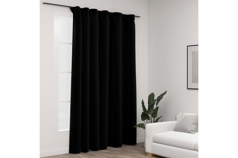 Lystett gardin med kroker og lin-design svart 290x245 cm - Svart - Mørkleggingsgardin