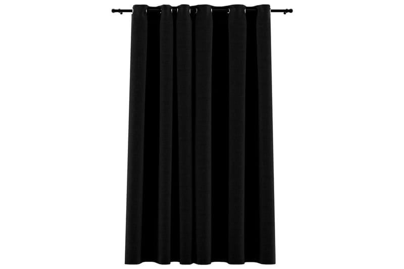 Lystett gardin med maljer og lin-design svart 290x245 cm - Svart - M�ørkleggingsgardin