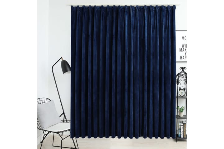 Lystett gardin med metallkroker fløyel mørkeblå 290x245 cm - Mørkleggingsgardin