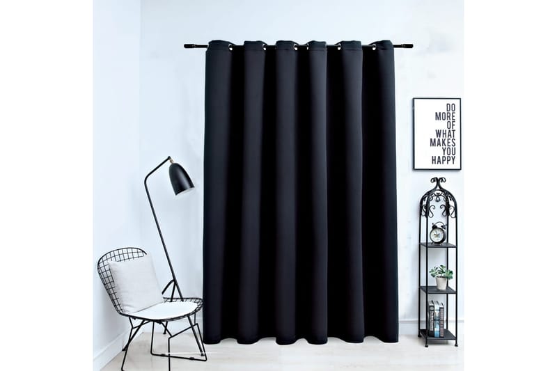 Lystett gardin med metallringer svart 290x245 cm - Mørkleggingsgardin