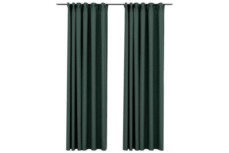 Lystette gardiner kroker og lin-design 2 stk gr�ønn 140x225cm - grønn - Mørkleggingsgardin