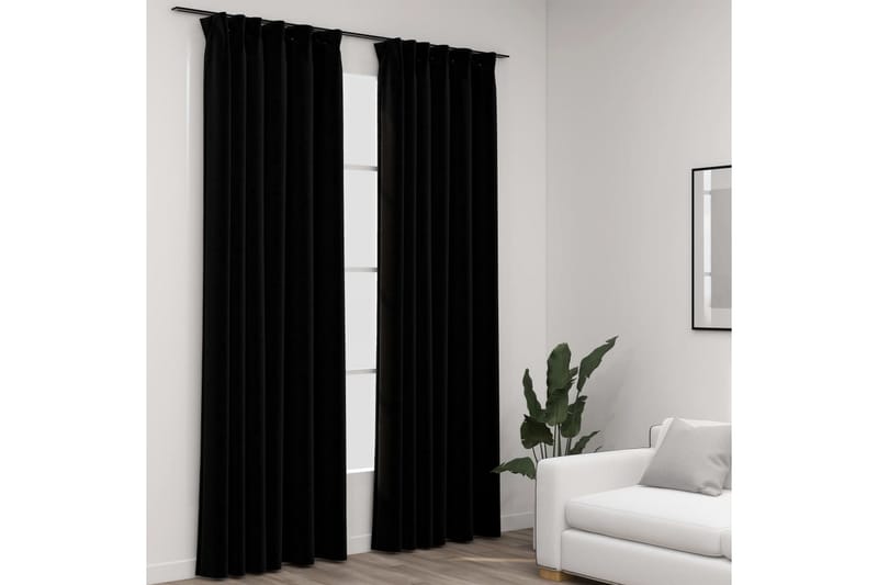 Lystette gardiner kroker og lin-design 2 stk svart 140x245cm - Svart - Mørkleggingsgardin