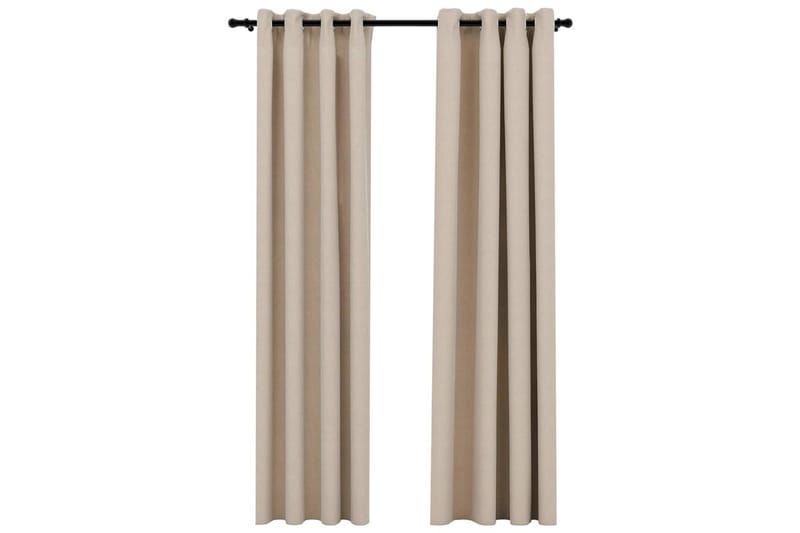 Lystette gardiner maljer og lin-design 2 stk beige 140x225cm - Beige - Mørkleggingsgardin