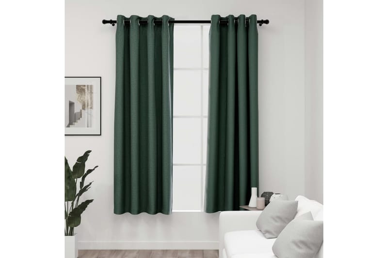 Lystette gardiner maljer og lin-design 2 stk grønn 140x175cm - grønn - Mørkleggingsgardin