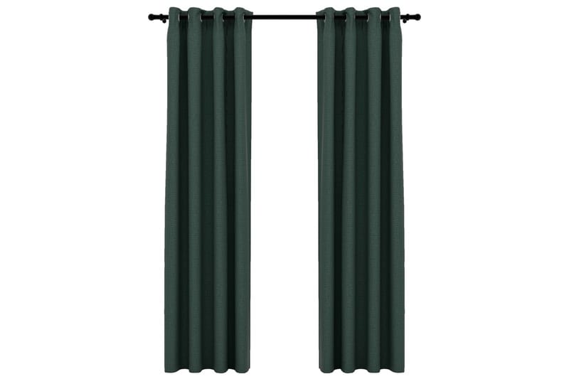Lystette gardiner maljer og lin-design 2 stk grønn 140x225cm - grønn - Mørkleggingsgardin