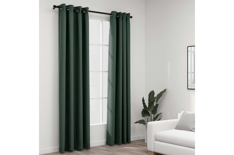 Lystette gardiner maljer og lin-design 2 stk grønn 140x225cm - grønn - Mørkleggingsgardin