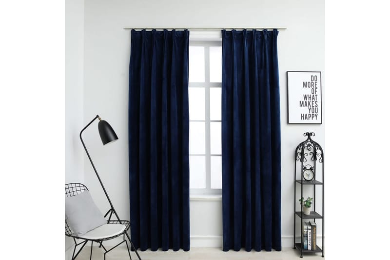 Lystette gardiner med kroker 2 stk fløyel mørkeblå 140x225cm - Mørkleggingsgardin