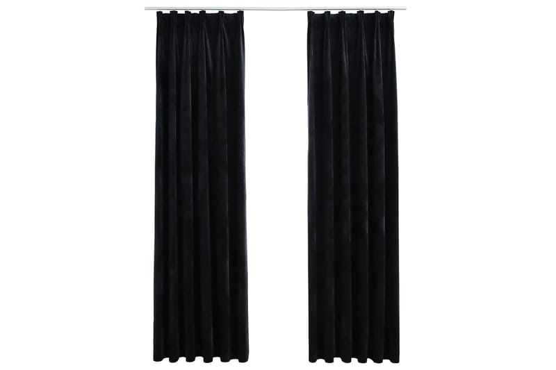 Lystette gardiner med kroker 2 stk fløyel svart 140x175 cm - Mørkleggingsgardin