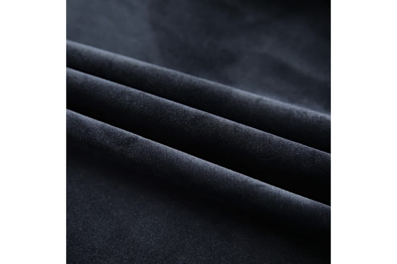 Lystette gardiner med kroker 2 stk fløyel svart 140x225 cm - Mørkleggingsgardin