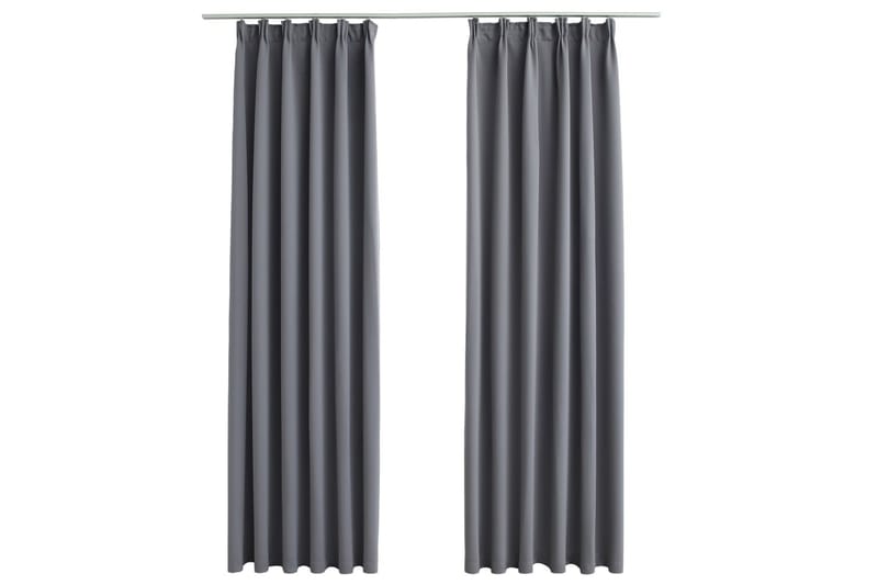 Lystette gardiner med kroker 2 stk grå 140x245 cm - Mørkleggingsgardin