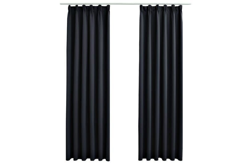 Lystette gardiner med kroker 2 stk svart 140x175 cm - Mørkleggingsgardin