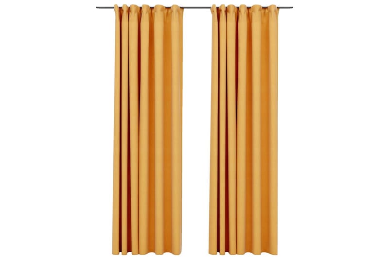Lystette gardiner med kroker og lin-design 2 stk 140x225 cm - Gul - Mørkleggingsgardin