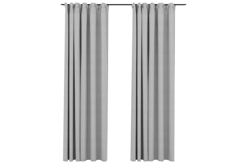 Lystette gardiner med kroker og lin-design 2 stk 140x245 cm - Grå - Mørkleggingsgardin