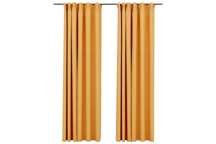 Lystette gardiner med kroker og lin-design 2 stk 140x245 cm - Gul - Mørkleggingsgardin