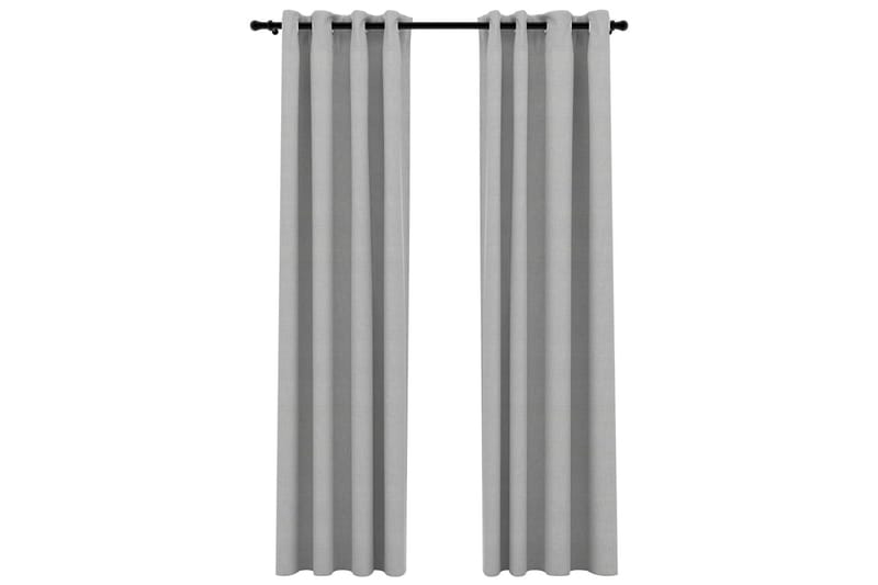 Lystette gardiner med maljer og lin-design 2 stk 140x245 cm - Grå - Mørkleggingsgardin