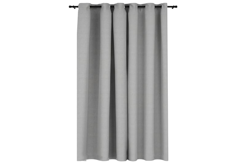 Lystette gardiner med maljer og lin-design grå 290x245 cm - Grå - Mørkleggingsgardin