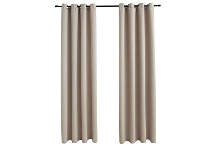 Lystette gardiner med metallringer 2 stk beige 140x225 cm - Mørkleggingsgardin