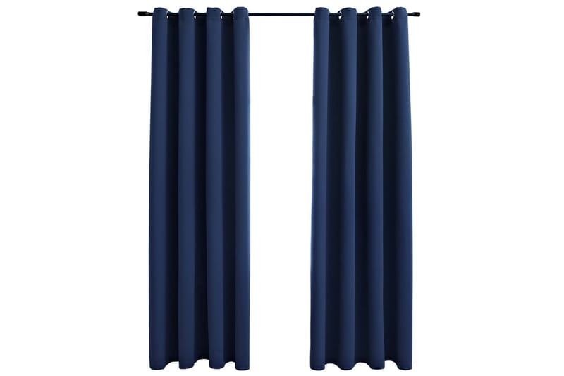 Lystette gardiner med metallringer 2 stk blå 140x175 cm - Mørkleggingsgardin