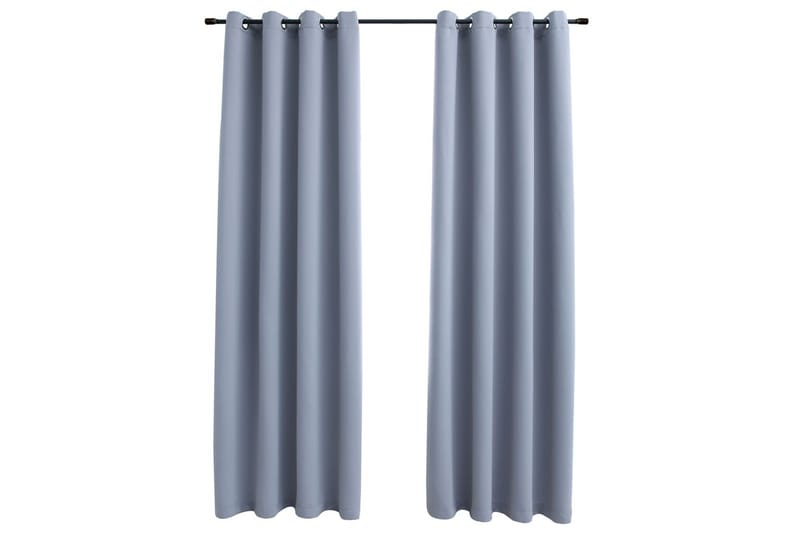 Lystette gardiner med metallringer 2 stk grå 140x175 cm - Mørkleggingsgardin