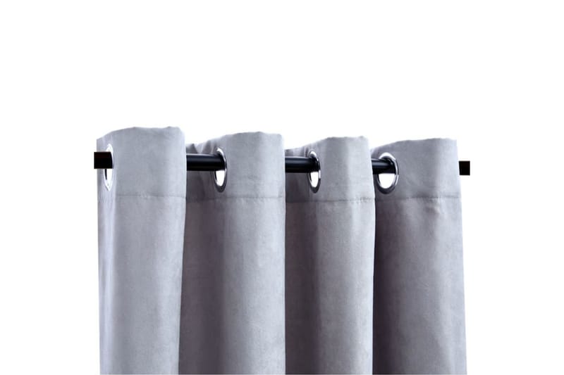 Lystette gardiner med metallringer 2 stk grå 140x175 cm - Mørkleggingsgardin