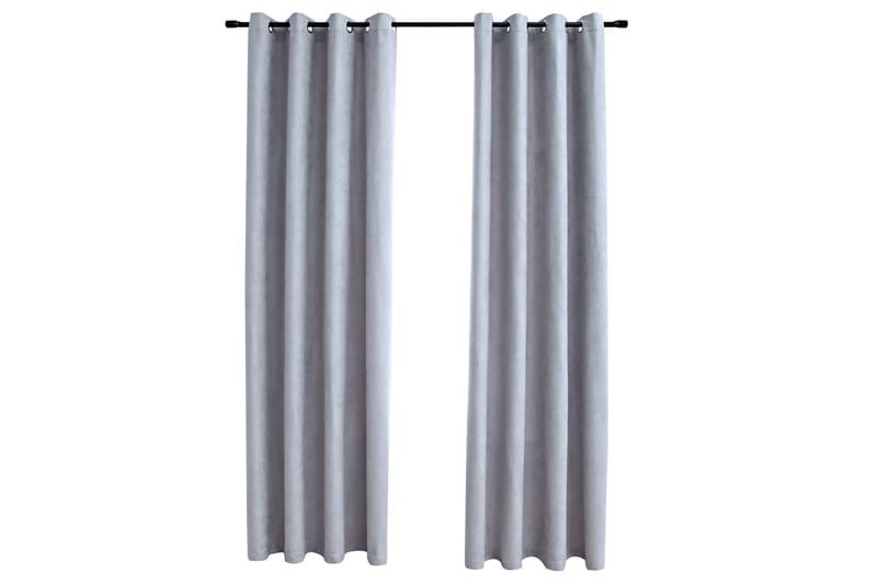 Lystette gardiner med metallringer 2 stk grå 140x225 cm - Mørkleggingsgardin