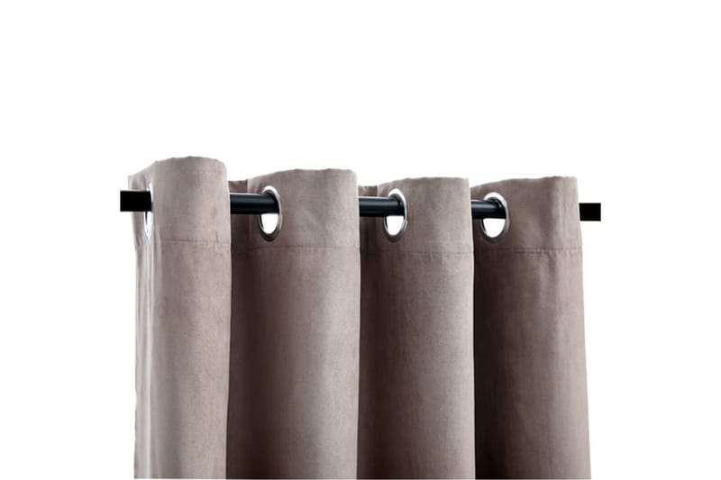 Lystette gardiner med metallringer 2 stk gråbrun 140x175 cm - Mørkleggingsgardin