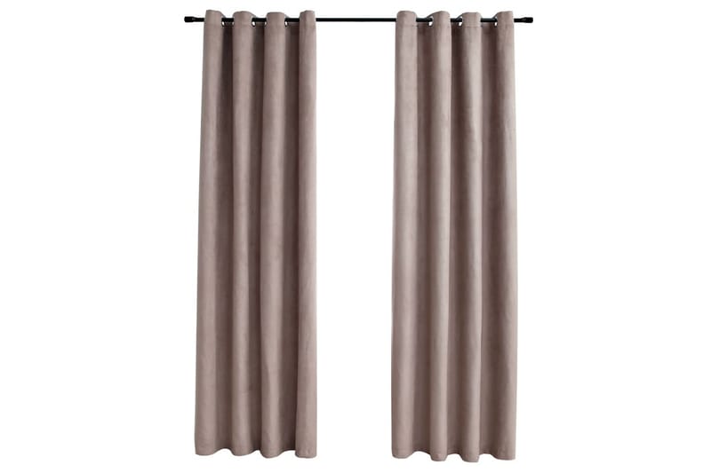 Lystette gardiner med metallringer 2 stk gråbrun 140x225 cm - Mørkleggingsgardin